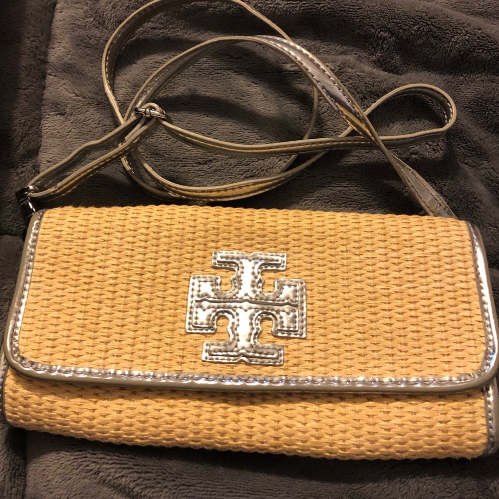 ☀️Tory Burch☀️silver straw 3-way bag! GUC!